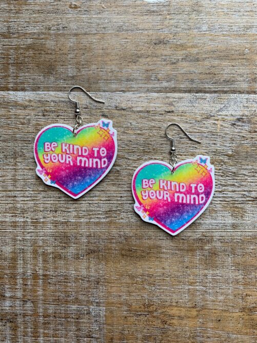 Self Love Earrings Mental Health Millennial Heart Resin Pink Gift Be Kind To Your Mind Clip On Ear Hangers Gauges