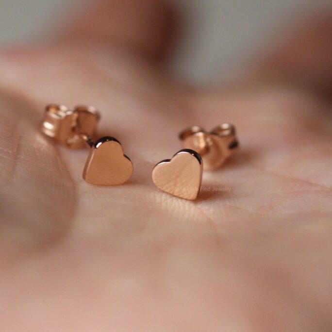 14K Heart Earrings. Tiny Cute Love Earrings, Earrings. Christmas Gifts