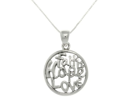 Jewelry Trends Round "Faith Hope Love' Sterling Silver Pendant Necklace 18"