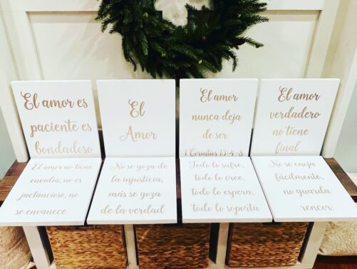 Spanish Wedding Decor. Wedding Aisle Love Is Patient Is Kind. Decorations. 1 Corinthians 13 Aisle Signs