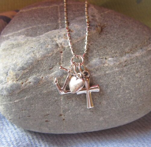 All Sterling Silver Faith, Hope, & Love Charms On Delicate Chain Necklace, Anchor, Cross, Heart, Confirmation Gift, Communion