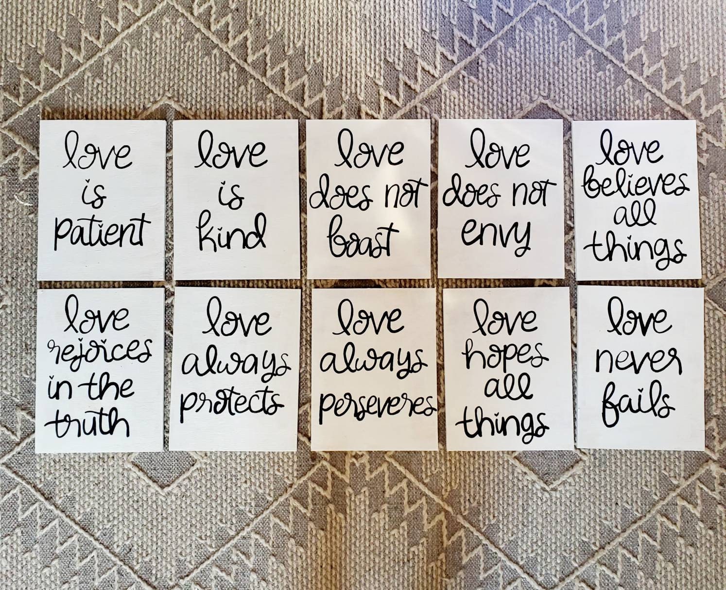 White Wedding Signs, Corinthians Love Is Patient, Kind, Hand Painted Wood Signage, Set Of 10 White Wedding Signs, Corinthians Love Is Patient, Kind, Hand Painted Wood Signage, Set Of 10