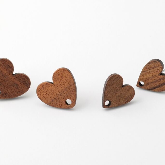 10Pcs - Heart Wood Earrings, Love Earrings Post, Ear Wire, Studs, Diy Jewelry Accessories Craft Supplies, Stud [Wd0005]