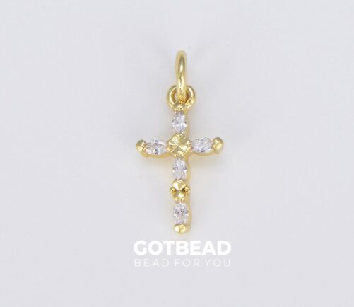Dainty 18K Gold Filled Cross Charm, Cz Micro Pave Pendant For Necklace Bracelet Earring Charm Supply Religious Jewelry, 18x9mm, Cp1481
