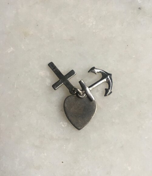 Vintage Hope, Faith & Charity Charm in Sterling, Ccc Maker's Mark For Guld Carlsen, Christian With Anchor, Cross & Heart, Gift