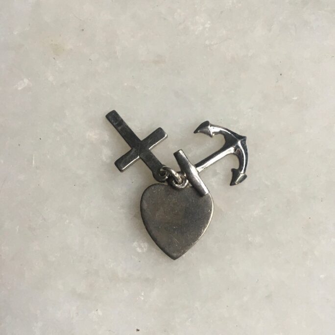 Vintage Hope, Faith & Charity Charm in Sterling, Ccc Maker's Mark For Guld Carlsen, Christian With Anchor, Cross & Heart, Gift
