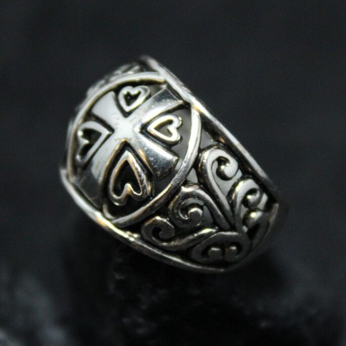 sterling Silver Filigree Cross Dome Ring Size 7 With Faith Hope Love Engraved Inside Ring, Cross, Catholic Jewelry