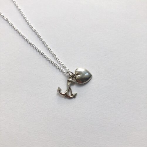 sterling Silver Hope & Love Necklace - Simple Anchor Heart Vintage Charms 925 Hallmarked Chain