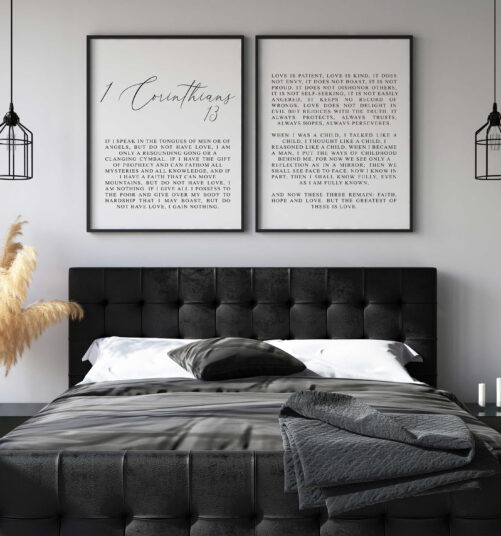 1 Corinthians 13, Bible Verse Quote, Set Of 2 Poster Prints, Christian Home Wall Art Décor, Minimalist Art, Multiple Sizes