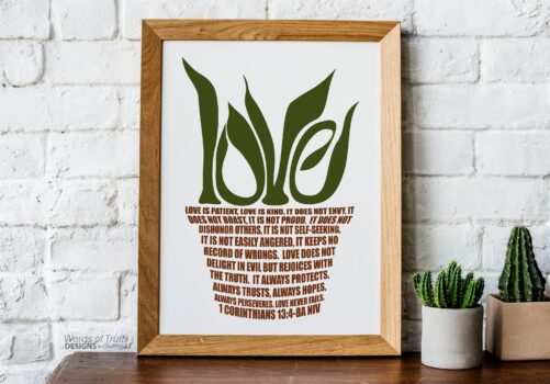 1 Corinthians 13 Love Chapter Botanical Wall Art Print, Scripture Bible Verse Word Art, Ephesians 4 Succulent Plant Lover Gift