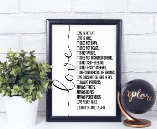 1 Corinthians 134-8, Bible Verse Poster, Quote Print, Minimalist Art