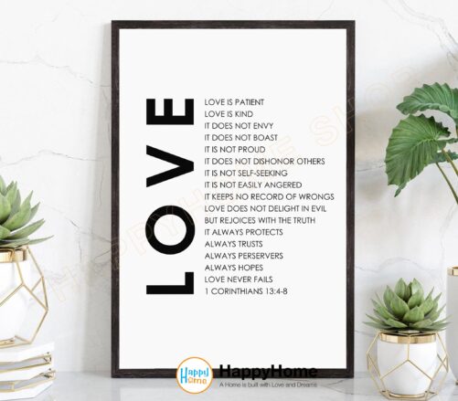 1 Corinthians 134-8 Bible Verse Wall Art Love Definition Scripture Quote Prints | Christian Home Office Decor -P591