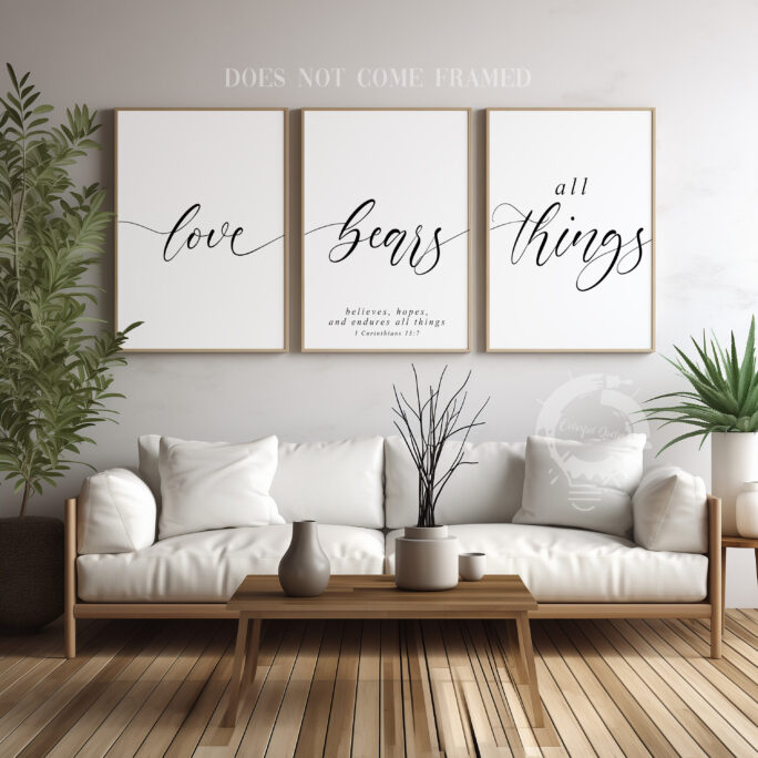 1 Corinthians 137, Bible Verse Quote, Set Of 3 Poster Prints, Christian Home Wall Art Décor, Minimalist Art, Multiple Sizes