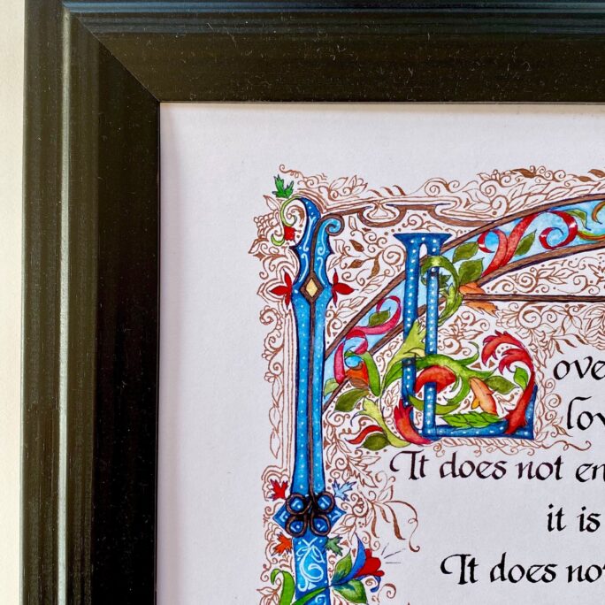 1 Corinthians 13/Wedding/Valentine's Day/Gift For Him/For Her/Custom/Print Of By Hand/Old World Calligraphy/Bible Art/Wall Art/11x14