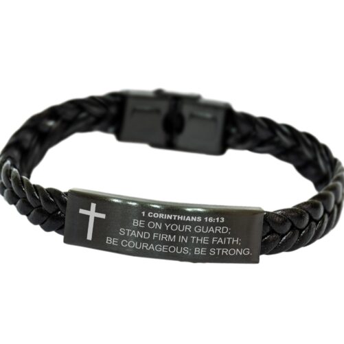 1 Corinthians 1613 Bracelet, Be On Your Guard, Bible Verse Christian Braided Leather Dad Gift