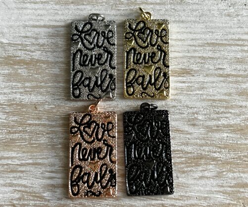 1 Cz Micro Pave Love Never Fails Word Charm, Fails, Bracelet Necklace Charms, 31mmx18mm