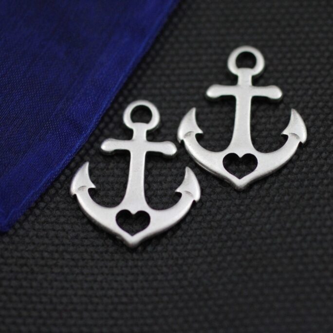10 Silver Anchor Charms, Love & Hope, Sterling Plated, Heart Anchor, Faith Hope Love Pendant, Wholesale Jewelry Supplies, Zm514