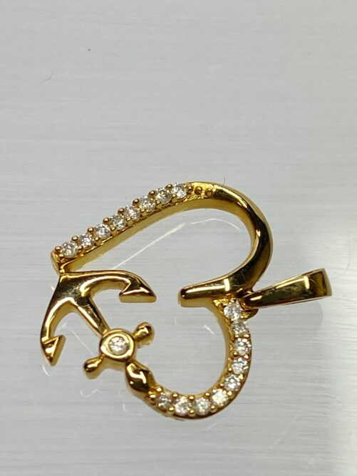 10K Yellow Gold Heart Anchor Cross 1/5 Carat Diamond Pendant Faith Hope Love