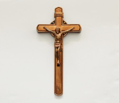19-3/4" Tall Vintage Catholic Home All Metal Wall Mount Crucifix With Copper Finish