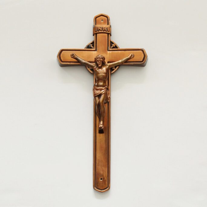 19-3/4" Tall Vintage Catholic Home All Metal Wall Mount Crucifix With Copper Finish