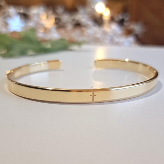 22K Gold Plated Engraved Bracelet, Bangle, Cuff, Wwjd Bracelet With Crucifix, Catholic, Symbol Of Faith, Hope, Love, But God