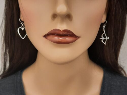 Asymmetrical Cupids Love Earrings, Bow Arrow Heart Gift For Women, Jewelry