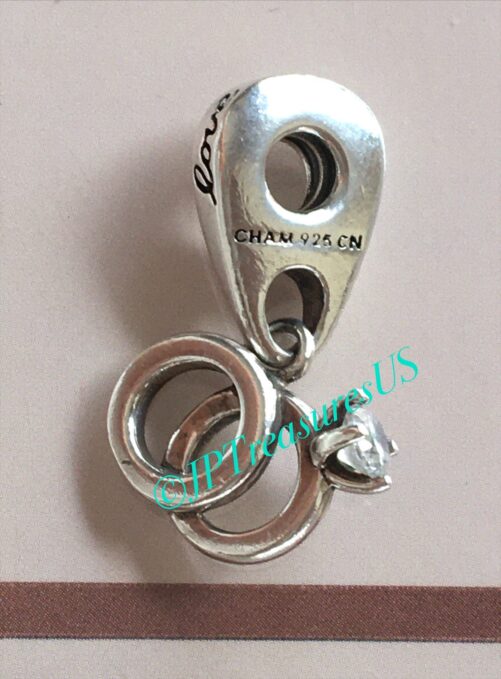 Authentic Chamilia Love Is Kind Wedding Rings With Clear Crystal Dangle Charm Free Shipping