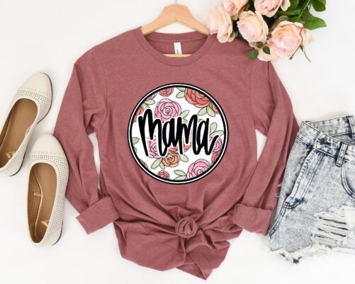 Best Mama Floral Circle T-Shirt, Super Tee With Flower, Cute Mom Gift Shirt, Life Mother's Day Idea, Shirt