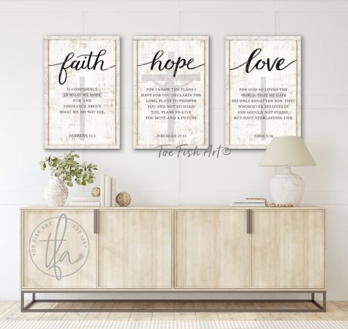 Bible Verse Faith Hope Love Signs Wall Art Set Of 3 Christian Decor Modern Farmhouse Rustic Vintage Religious Scripture Canvas Print