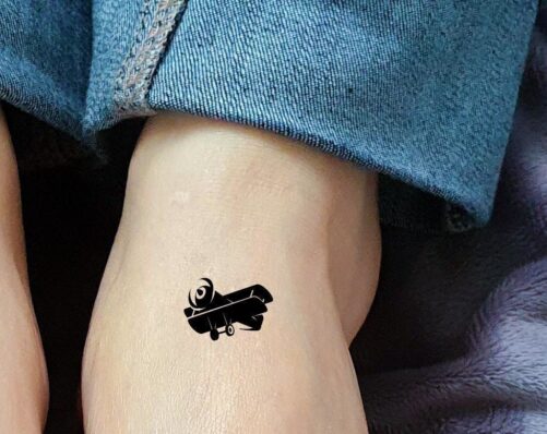 Biplane Temporary Tattoo in Black. Symbol Of Freedom, Hope, Intellect
