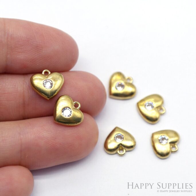 Brass Love Earring Charms - Raw Charm With Zircon Pendant | Nzg281