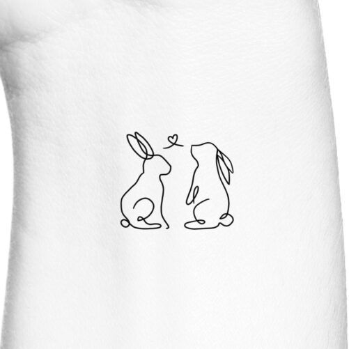 Bunny Heart Love Outline Temporary Tattoo