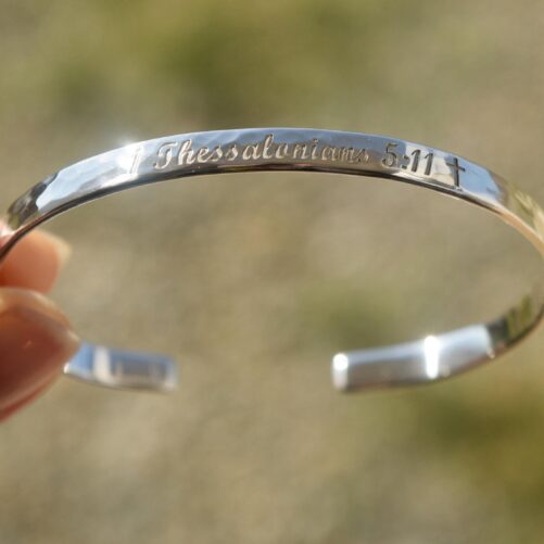 Catholic, Religious, Christian, Sterling Silver 925 Hammered Custom Engraved Bracelet, Psalm, Cross, Faith, Hope, Love, Jesus Quote Bangle