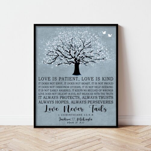 Christian Couples Gift Wedding Bible Verse Art Love Is Patient 1 Corinthians Personalized Custom Made Canvas Print Printable
