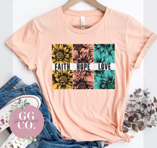 Christian Tee - Faith Hope Love Bleached Jesus Apparel Graphic Gift | 2-15