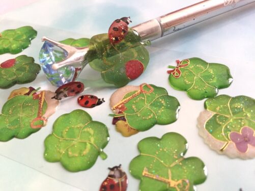 Clover Leaf Ladybug Sticker Four Ladybird Three Faith Hope Love Luck Sign Epoxy Sticker Green Decor Diy Gift