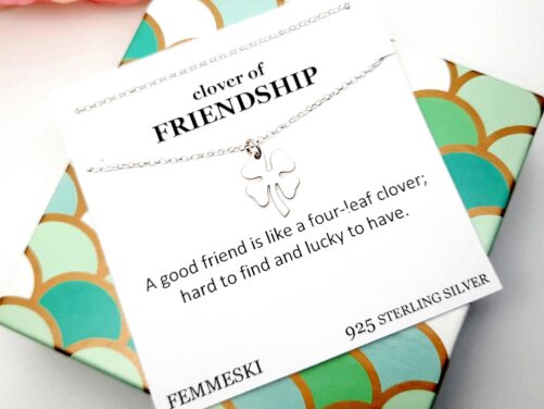 Clover Necklace Message Card Of Faith Hope Love & Luck, Dainty Sterling For Women, Birthday Christmas Graduation Gifts
