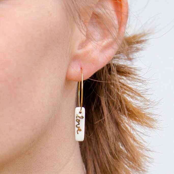 Creole Love Earrings in White & Gold Porcelain