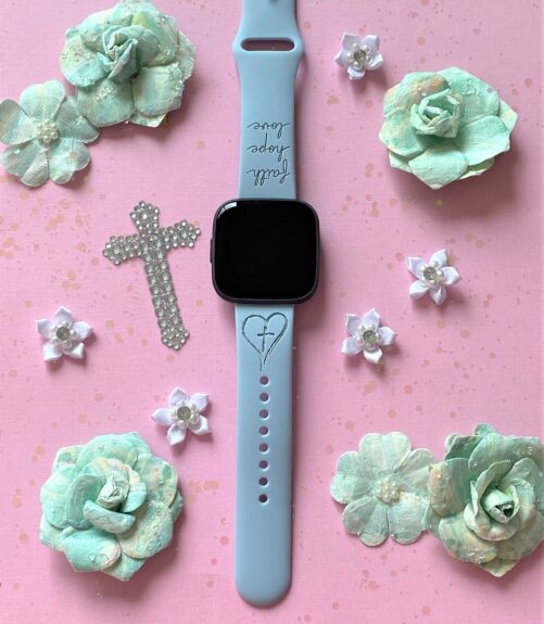 Cross Fitbit Versa/Versa 2/Versa Lite S/L Silicone Engraved Religious Christian Bible Faith Hope Love Watchband Replacement