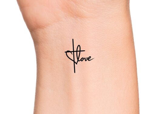 Cross Heart Love Temporary Tattoo/Religious