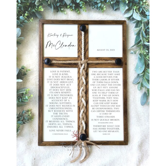 Custom Trinity Braid, Corinthians Love Is Patient Kind, A Cord Of Three Strands, Personalized Braided Cross Ceremony Unity Sign