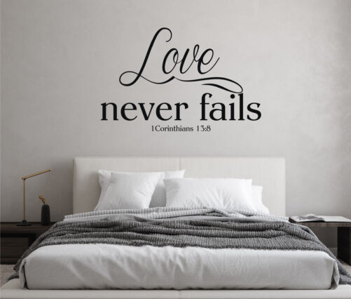 Customized Vinyl Wall Decal - Religious Bible Verse 1 Corinthians 138 Love Never Fails Home Decor For Bedroom, Family Room, Or Church