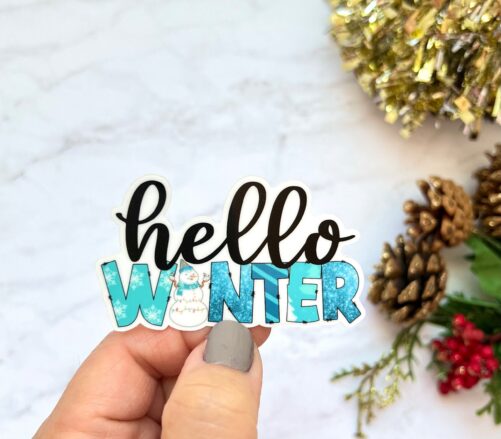 Cute Christmas Stickers, Hello Winter Sticker, Holiday Stocking Stuffer, Decals, Planner Laptop Sticker