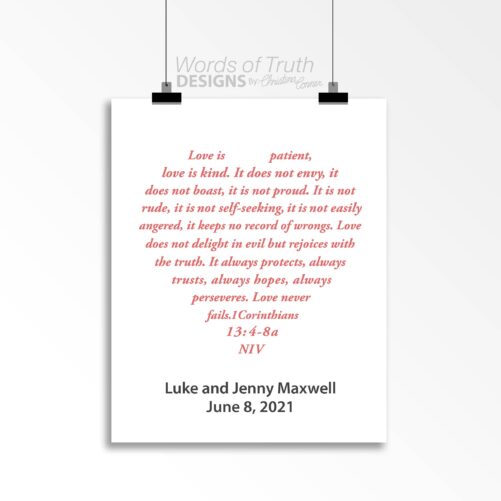 Digital Personalized Wedding Gift, 1 Corinthians 13 Christian Wall Art Heart, Love Is Patient Bible Verse Print For Anniversary Or