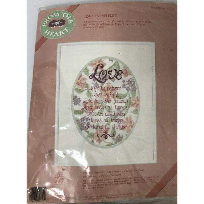 Dimensions From The Heart Needlepoint Love Is Patient 9 X 12 Pure Wool Wedding