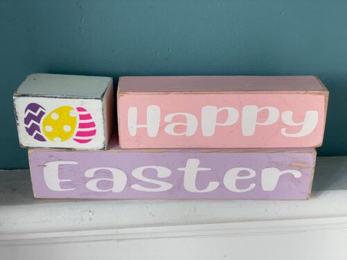 Easter Decor, Happy Wood Stacking Blocks, 3 Tiered Block Sign, Shelf Sitter, Tray Decor