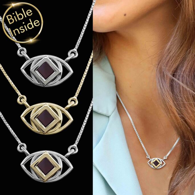 Eye Pendant, Nano Bible Jewelry, Necklace, Woman Protection Ethnic Christian Religious Gift, Necklace Verse