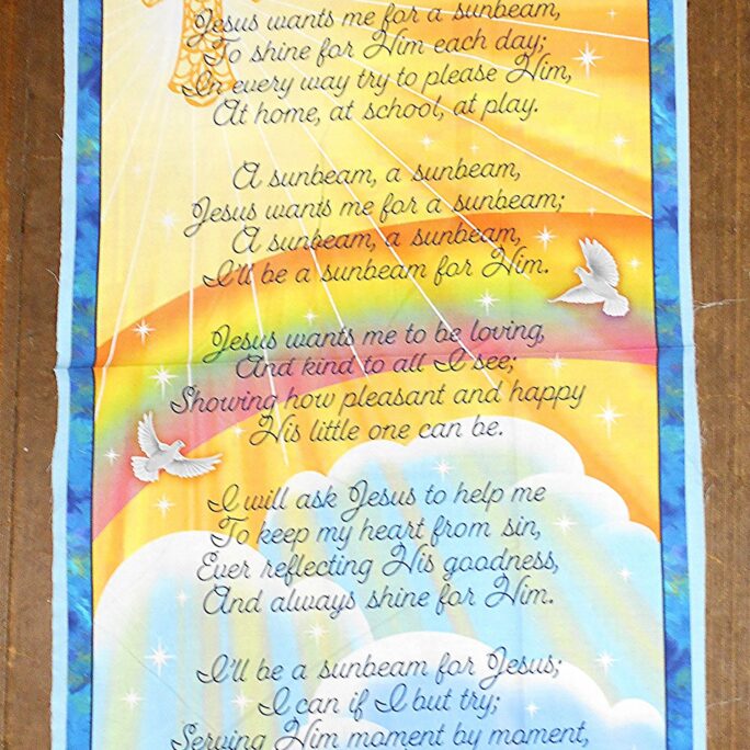 Fabric-I'll Be A Sunbeam Panel #5115/Approx 24x43"/Cindy Sepp/Quilting Treasures/Religious Crosses/Jesus/Faith/Rainbow/Dove