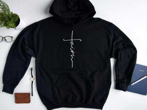 Faith Cross Hoodie, Christian Vertical Cross, Religious Sweatshirt, Hope & Love, Disciple, Grace