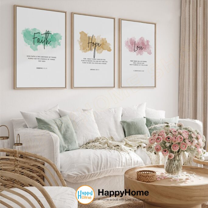 Faith Hope Love Bible Verse Wall Art Set Motivational Poster | Inspirational Home Decor 3 Piece